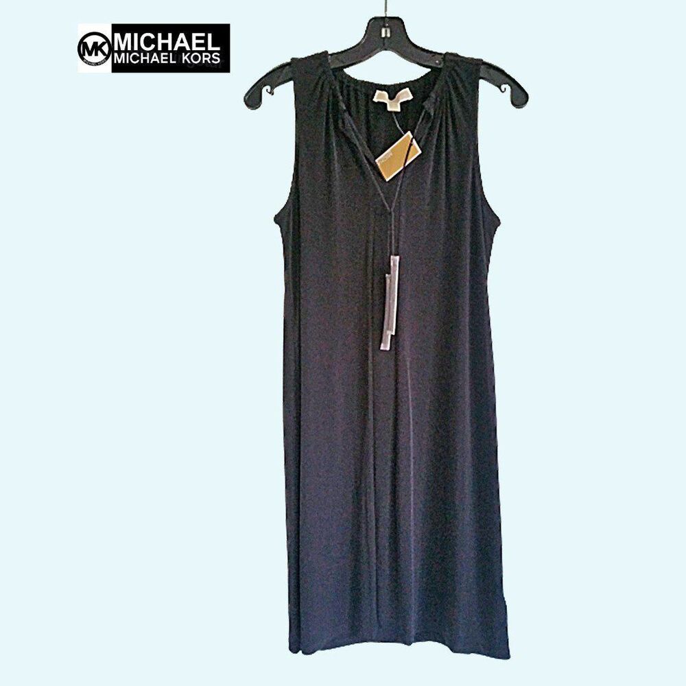 MICHAEL Michael Kors NEW Minimalist Keyhole Tassels Neck Tie Sleeveless Dress S